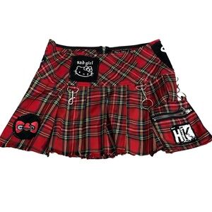 Dolls Kill Hello Kitty Red Plaid Pleated Mini Skirt Sz XS Side Pouch Kawaii Punk